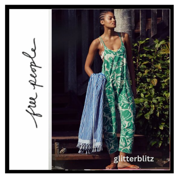 Free People Hot Shot Printed Onesie in Floral Court Combo 💚 NWT - Picture 1 of 8